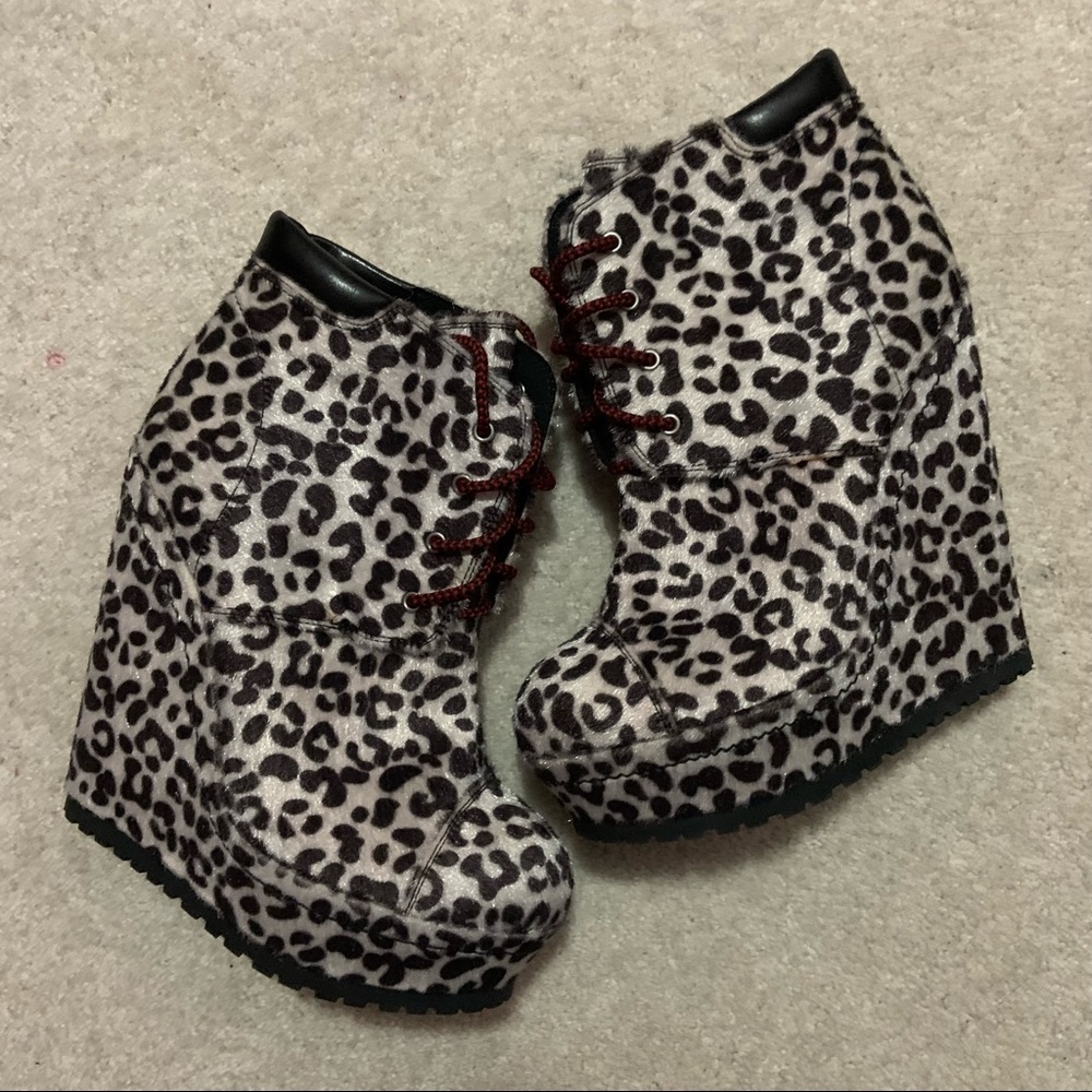 Leopard Print Wedge Boots